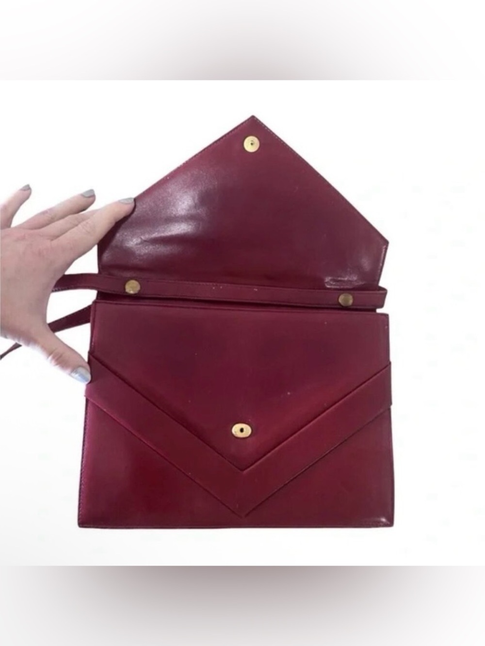 Nina Ricci Deep Red Envelope Crossbody/Clutch with Gold 'N' Accent - Vintage - Picture 2 of 14